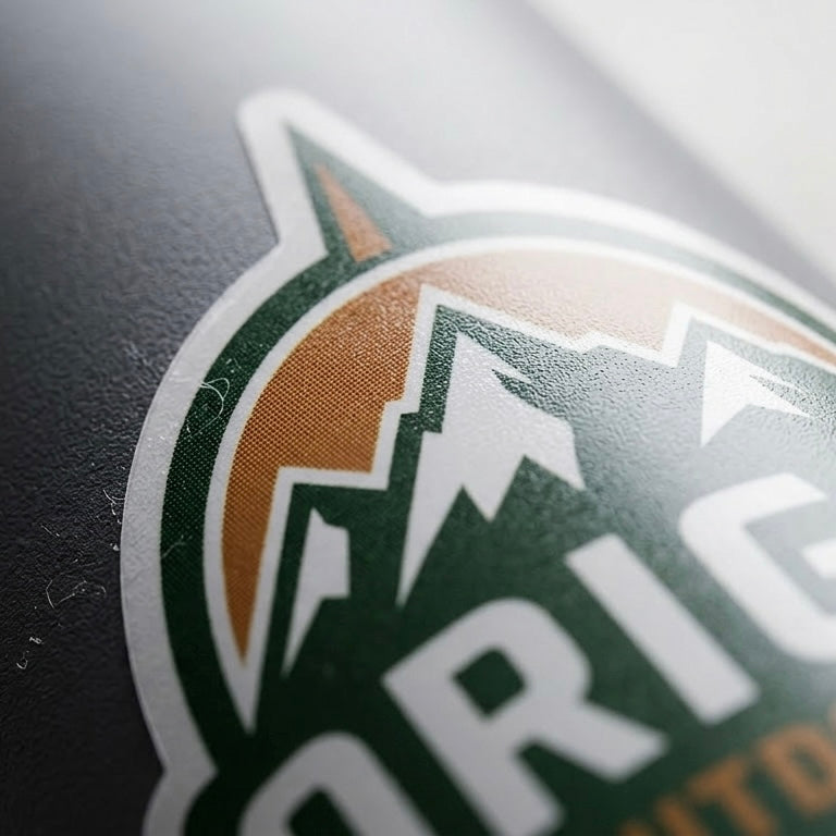 Die cut vinyl sticker close up showing texture and print quality