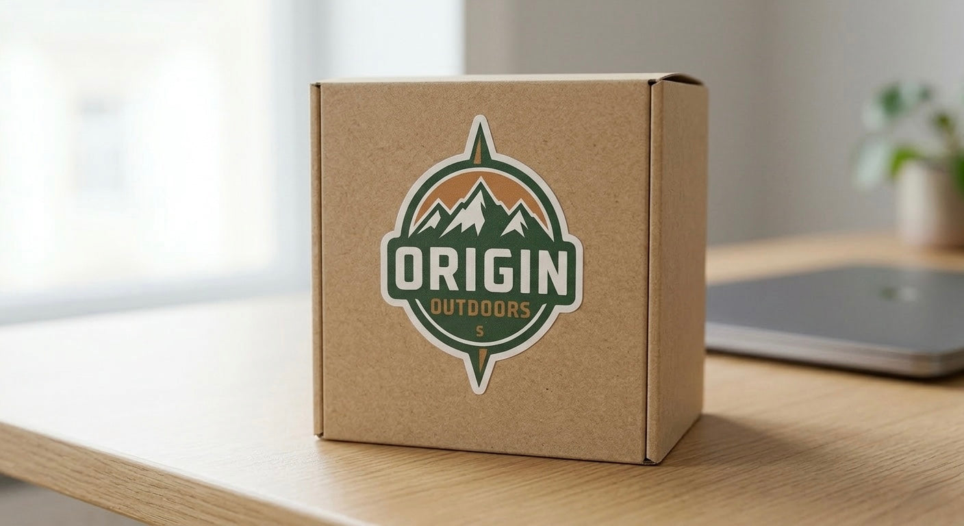 Die cut vinyl packaging sticker with custom logo on cardboard box