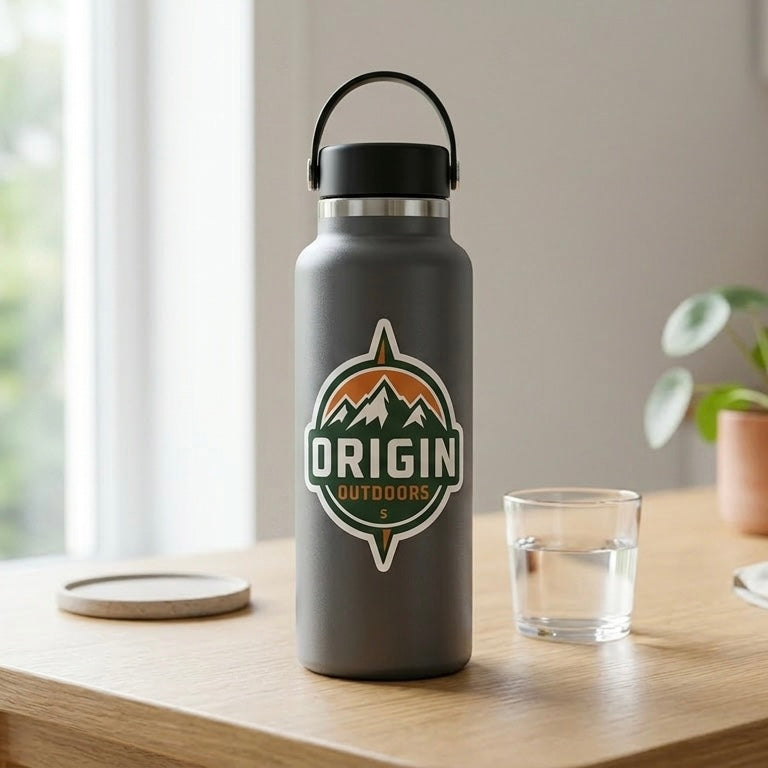 Custom die cut vinyl sticker on stainless steel water bottle waterproof logo