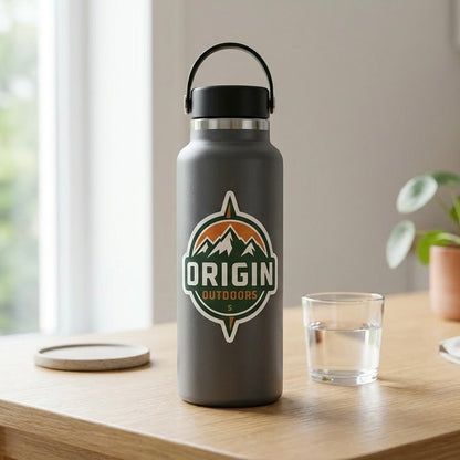 Custom die cut vinyl sticker on stainless steel water bottle waterproof logo